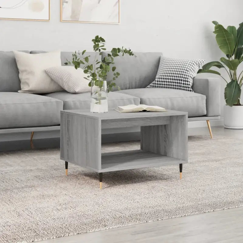 Salontafel met ijzeren poten en bewerkt hout voor elegante woonstijl - Grijs sonoma / 1 - Salontafels