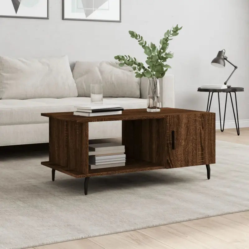 Salontafel met ijzeren poten en bewerkt hout voor stijl en duurzaamheid - bruin eikenkleur / 1 - Salontafels