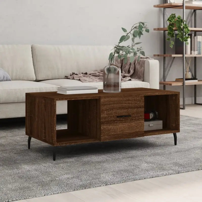 Salontafel met ijzeren poten en bewerkt hout voor stijlvolle woonruimte - bruin eikenkleur / 1 - Salontafels