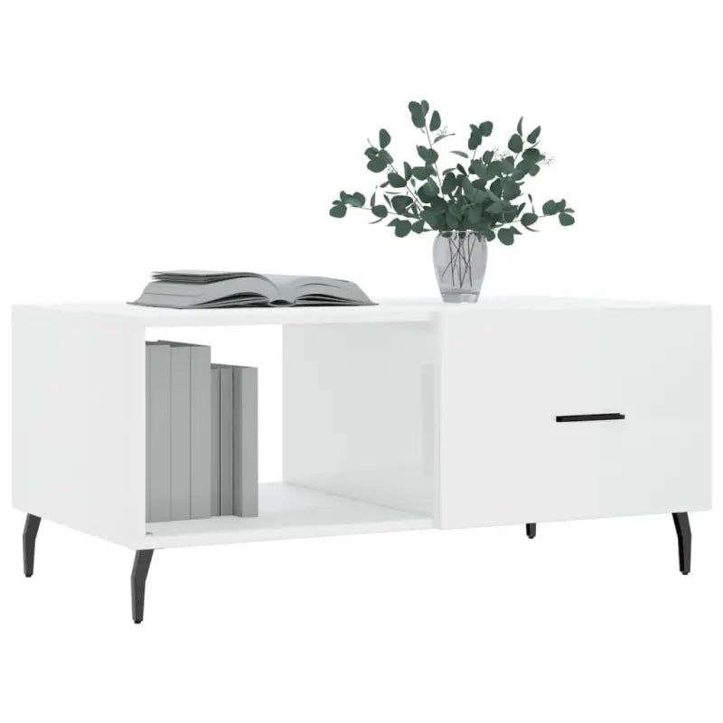 Salontafel met ijzeren poten en hoogglans wit afgewerkt hout - Salontafels