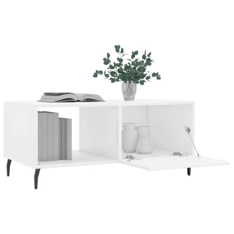 Salontafel met ijzeren poten en hoogglans wit afgewerkt hout - Salontafels