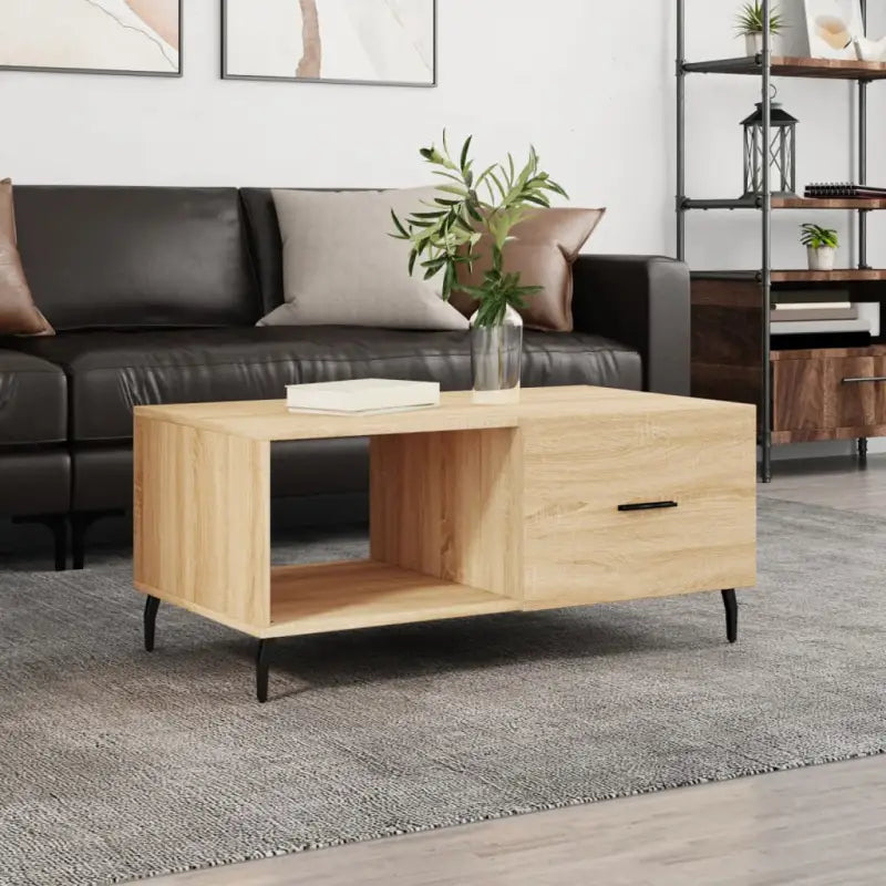 Salontafel met ijzeren poten en hoogglans wit afgewerkt hout - Sonoma eiken / 1 - Salontafels