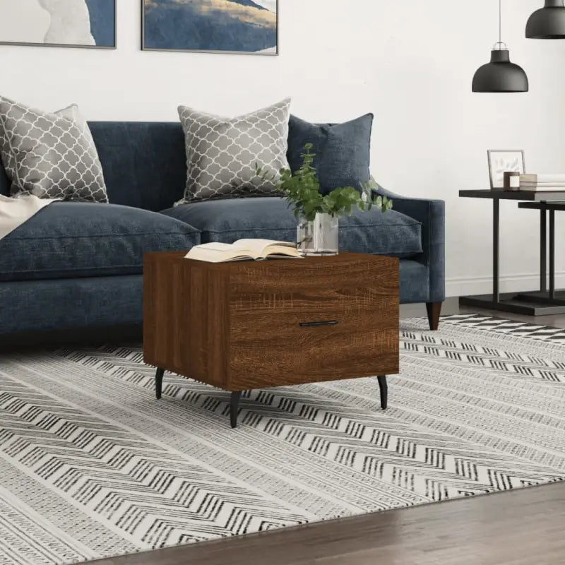 Salontafel met ijzeren poten en hoogglans wit bewerkt hout - bruin eikenkleur / 1 - Salontafels
