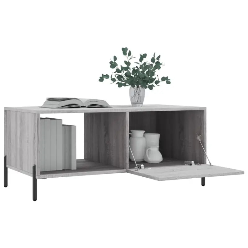 Salontafel met ijzeren poten in grijs sonoma bewerkt hout - Salontafels