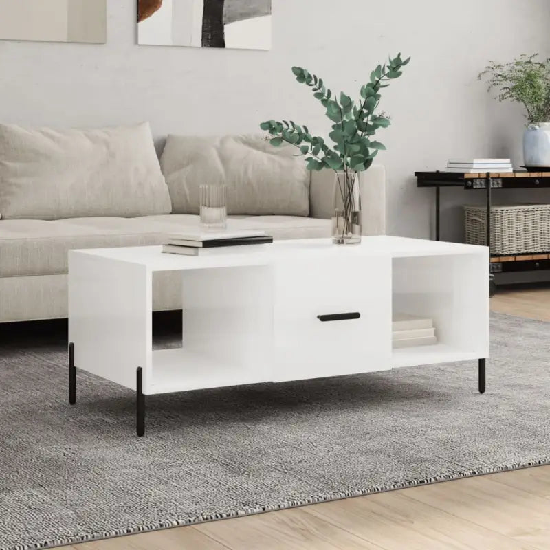 Salontafel met ijzeren poten in grijs Sonoma van bewerkt hout - Hoogglans wit / 1 - Salontafels
