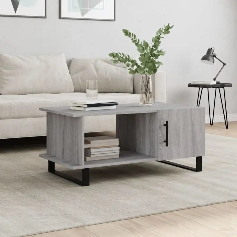 Salontafel met ijzeren poten van bewerkt hout voor een elegante woonkamer - Grijs sonoma / 1 - Salontafels