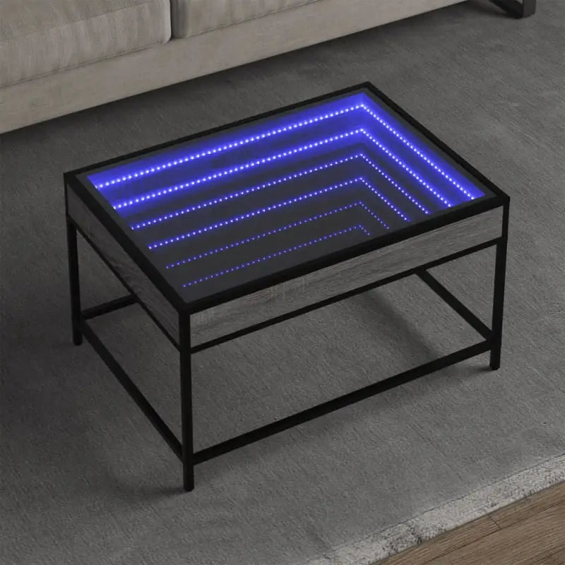 Salontafel met LED-infinity spiegel en bewerkt hout voor duurzame stijl - Grijs sonoma / 70 x 50 x 41 cm / 1