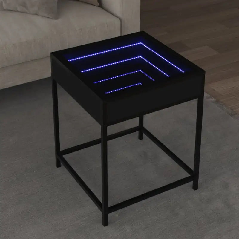 Salontafel met LED-infinity spiegel en bewerkt hout voor duurzame stijl - Zwart / 40 x 40 x 51 cm / 1 - Salontafels