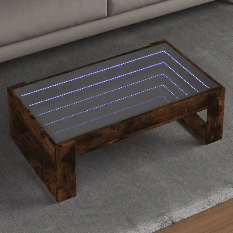 Salontafel met LED-infinity spiegel en bewerkt hout voor stabile stijl - Gerookt eiken / 1 / 90 cm - Salontafels