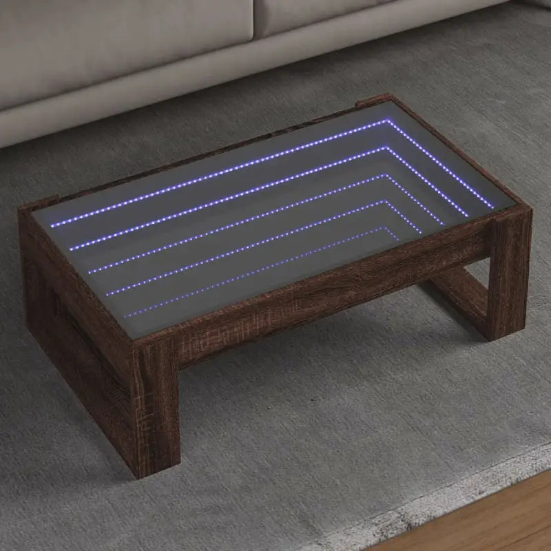 Salontafel met LED-infinity spiegel en bewerkt hout voor stabile stijl - bruin eikenkleur / 1 / 90 cm - Salontafels