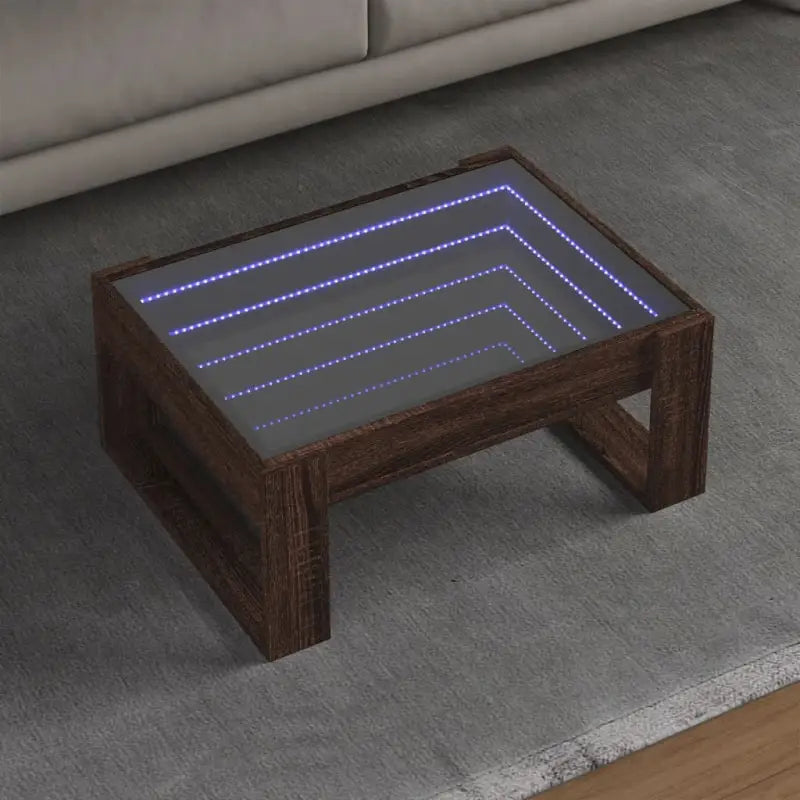 Salontafel met LED-infinity spiegel en bewerkt hout voor stabile stijl - bruin eikenkleur / 1 / 70 cm - Salontafels