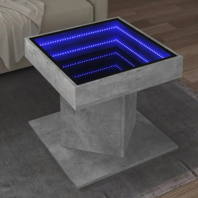 Salontafel met LED-infinity spiegel in bewerkt hout en grijs Sonoma - Betongrijs / 1 - Salontafels