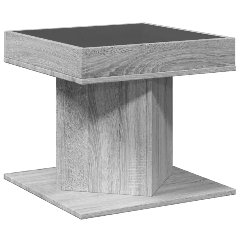 Salontafel met LED-infinity spiegel in bewerkt hout en grijs Sonoma - Salontafels