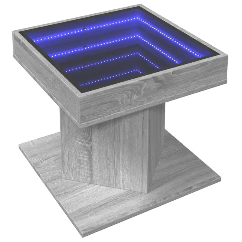 Salontafel met LED-infinity spiegel in bewerkt hout en grijs Sonoma - Salontafels