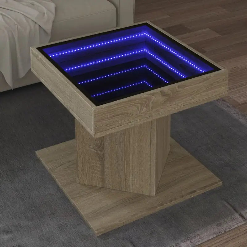 Salontafel met LED-infinity spiegel in bewerkt hout en grijs Sonoma - Sonoma eiken / 1 - Salontafels
