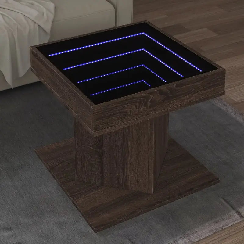 Salontafel met LED-infinity spiegel in bewerkt hout en grijs Sonoma - bruin eikenkleur / 1 - Salontafels
