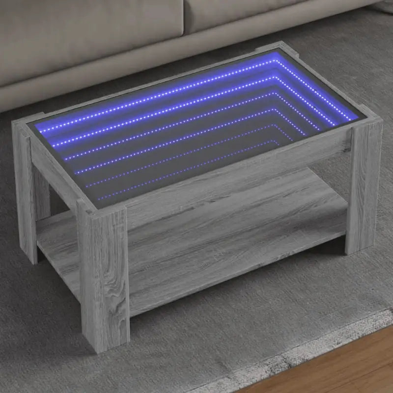 Salontafel met LED-infinity spiegel in grijs Sonoma bewerkt hout - Grijs sonoma / 1 / 93 cm - Salontafels