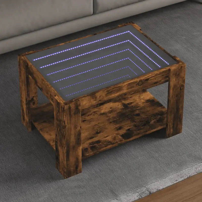 Salontafel met LED-infinity spiegel in grijs Sonoma bewerkt hout - Gerookt eiken / 1 / 73 cm - Salontafels