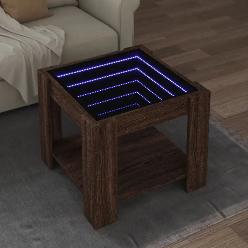 Salontafel met LED-infinity spiegel in grijs Sonoma bewerkt hout - bruin eikenkleur / 1 / 53 cm - Salontafels