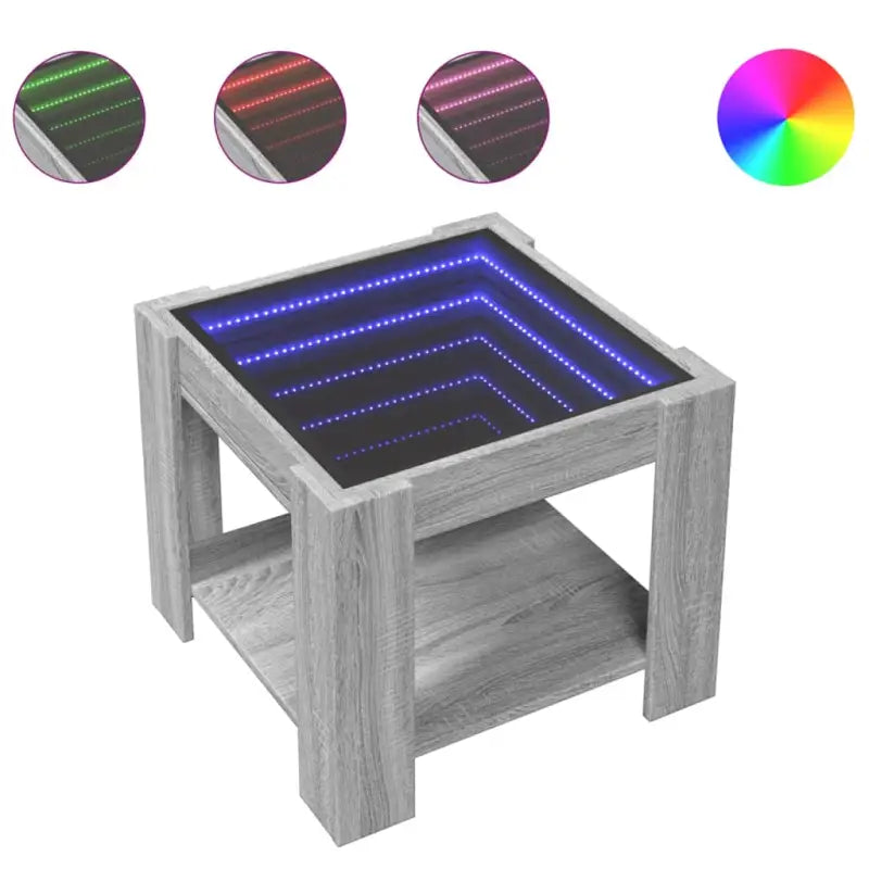 Salontafel met LED-infinity spiegel in grijs Sonoma bewerkt hout - Salontafels
