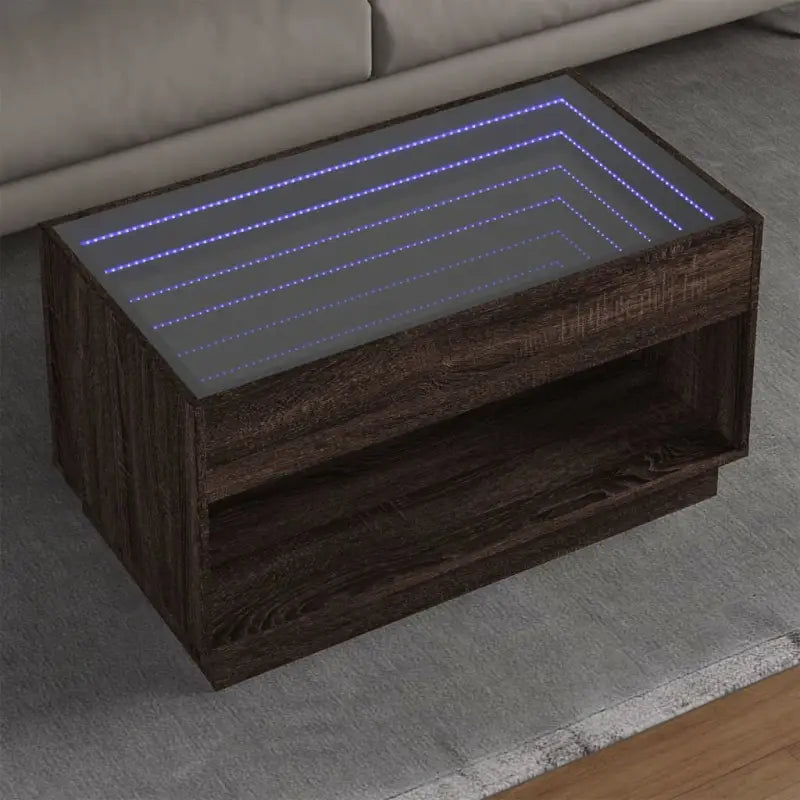 Salontafel met LED-infinity spiegel in grijs sonoma van bewerkt hout - bruin eikenkleur / 1 / 90 cm - Salontafels
