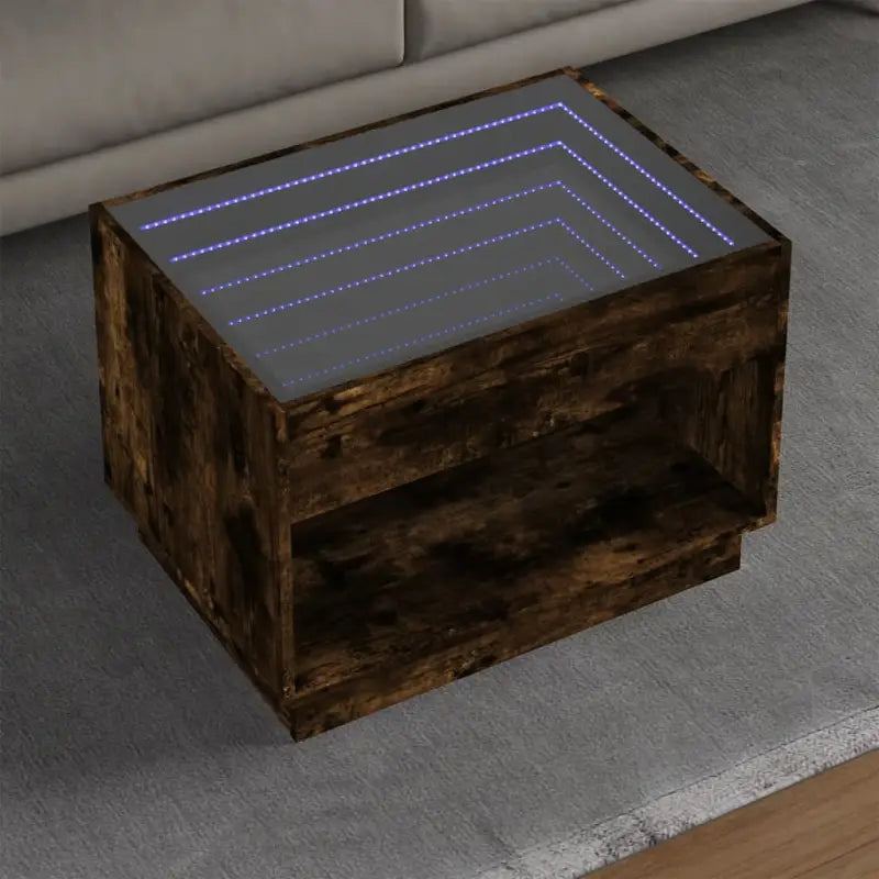 Salontafel met LED-infinity spiegel in grijs sonoma van bewerkt hout - Gerookt eiken / 1 / 70 cm - Salontafels