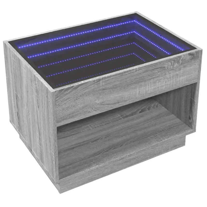 Salontafel met LED-infinity spiegel in grijs sonoma van bewerkt hout - Salontafels