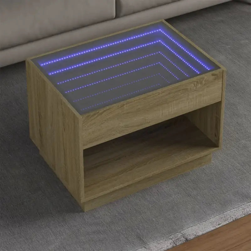 Salontafel met LED-infinity spiegel in grijs sonoma van bewerkt hout - Sonoma eiken / 1 / 70 cm - Salontafels