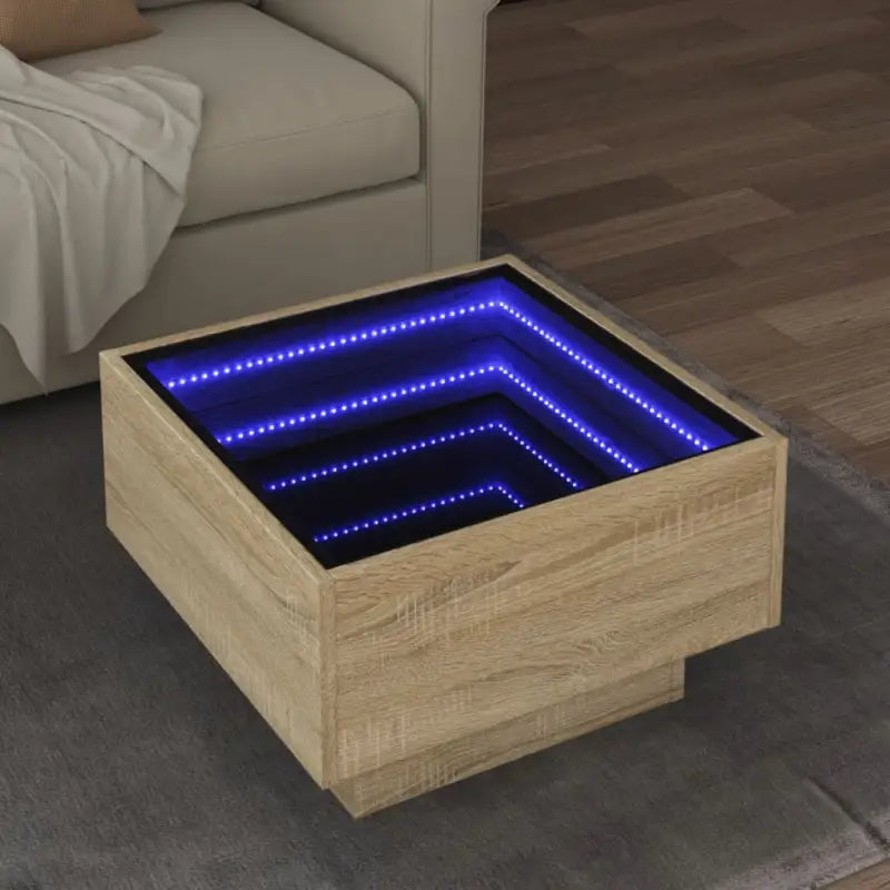 Salontafel met LED-infinity spiegel van bewerkt hout voor elke ruimte - Sonoma eiken / 50 x 50 x 30 cm / 1 - Salontafels