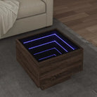 Salontafel met LED-infinity spiegel van bewerkt hout voor elke ruimte - bruin eikenkleur / 40 x 40 x 30 cm / 1