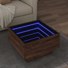 Salontafel met LED-infinity spiegel van bewerkt hout voor elke ruimte - bruin eikenkleur / 50 x 50 x 30 cm / 1