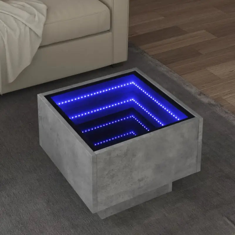 Salontafel met LED-infinity spiegel van bewerkt hout voor elke ruimte - Betongrijs / 40 x 40 x 30 cm / 1 - Salontafels