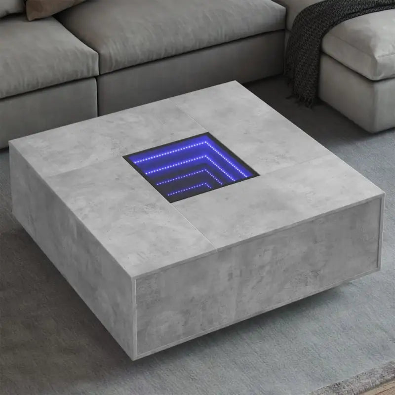 Salontafel met LED-infinity spiegel van bewerkt hout voordelig - Betongrijs / 100 x 100 x 40 cm / 1 - Salontafels