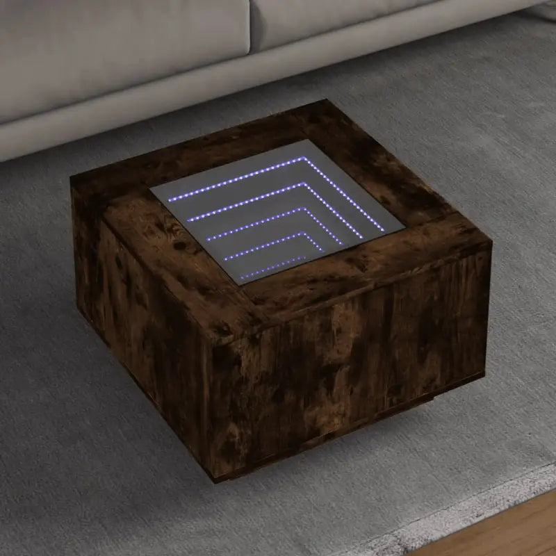 Salontafel met LED-infinity spiegel van bewerkt hout voordelig - Gerookt eiken / 60 x 60 x 40 cm / 1 - Salontafels