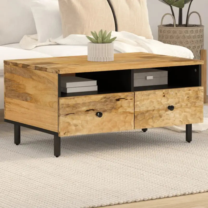 Salontafel met massief acaciahout en ijzeren poten voor elegante woonkamer - Naturel / 1 / massief mangohout