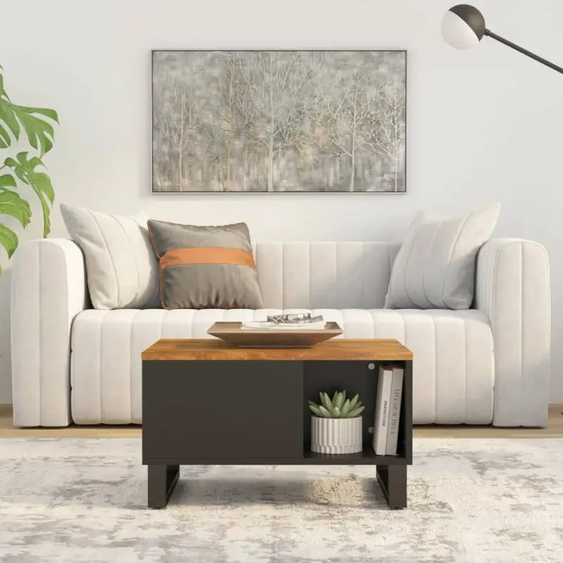 Salontafel met massief acaciahout en ijzeren poten voor unieke stijl - Honingbruin / 60 x 50 x 35 cm / 1 - Salontafels