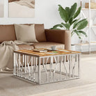 Salontafel met massief acaciahout en roestvrijstalen frame - Zilverkleurig en bruin / 1 / Hout - Salontafels