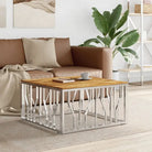 Salontafel met massief acaciahout en roestvrijstalen frame - Zilverkleurig en lichtbruin / 1 / Hout - Salontafels