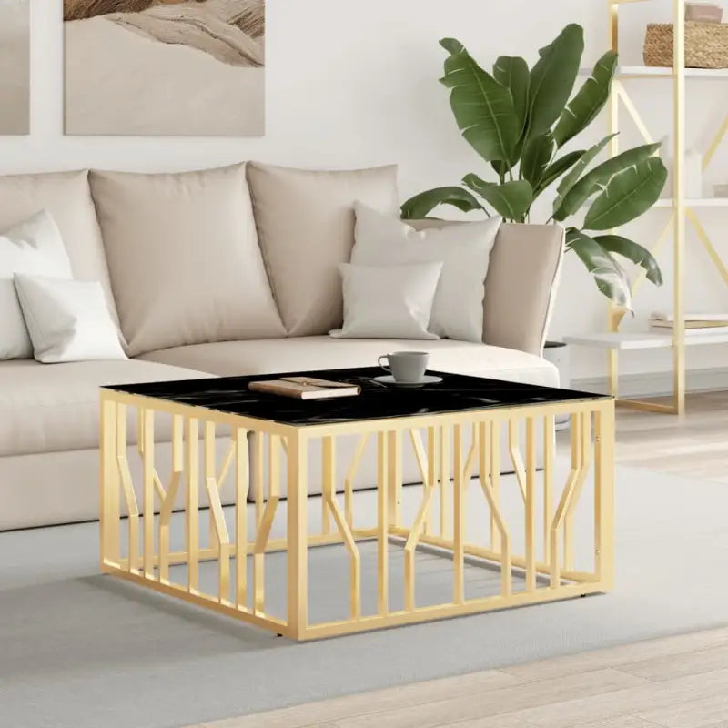 Salontafel met massief acaciahout en roestvrijstalen frame - Goud en zwart / 1 / Glas - Salontafels