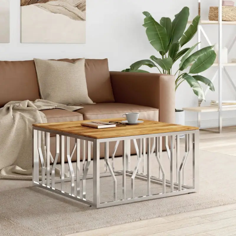 Salontafel met massief acaciahout en roestvrijstalen frame - Salontafels