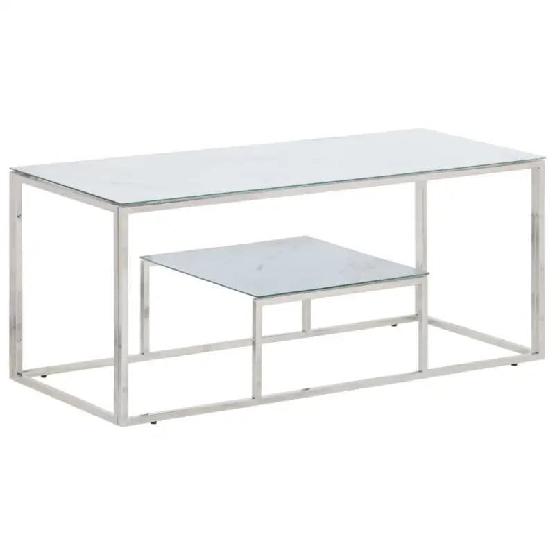 Salontafel met massief bielshout en roestvrij staal voor elegantie - Zilver en wit / 1 / Glas - Salontafels