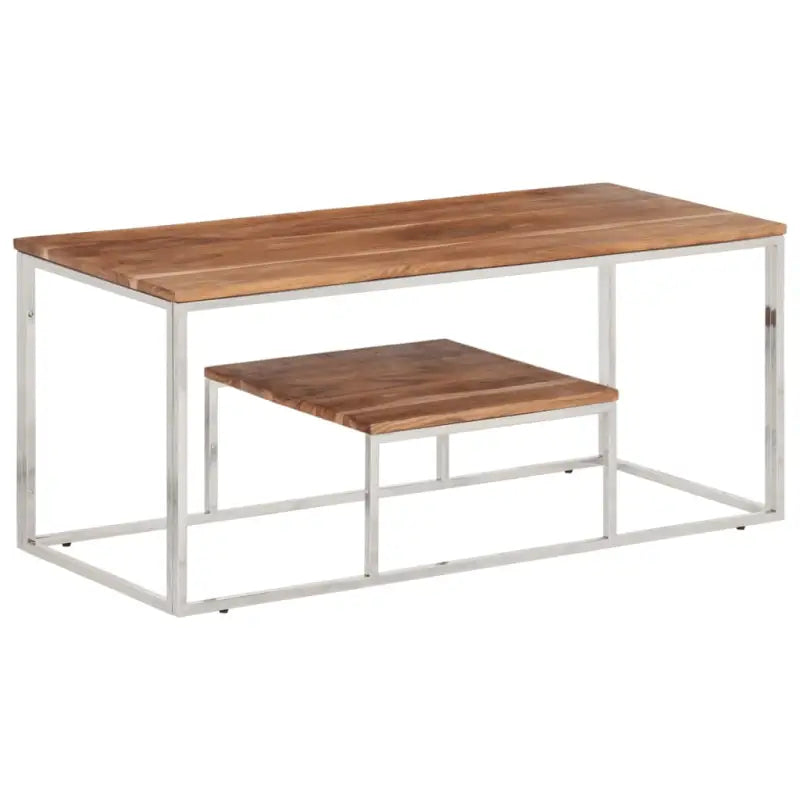Salontafel met massief bielshout en roestvrij staal voor elegantie - Zilverkleurig en lichtbruin / 1 / Hout