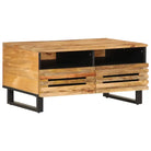 Salontafel met massief mangohout en glazen tafelblad voor stijl en functionaliteit - Naturel / 1 / Massief ruw