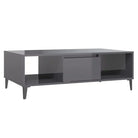 Salontafel met metalen poten en bewerkt hout in hoogglans grijs - Salontafels