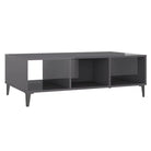 Salontafel met metalen poten en bewerkt hout in hoogglans grijs - Salontafels
