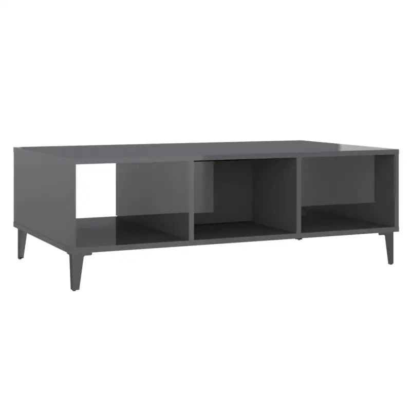 Salontafel met metalen poten en bewerkt hout in hoogglans grijs - Salontafels
