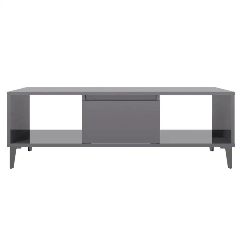 Salontafel met metalen poten en bewerkt hout in hoogglans grijs - Salontafels