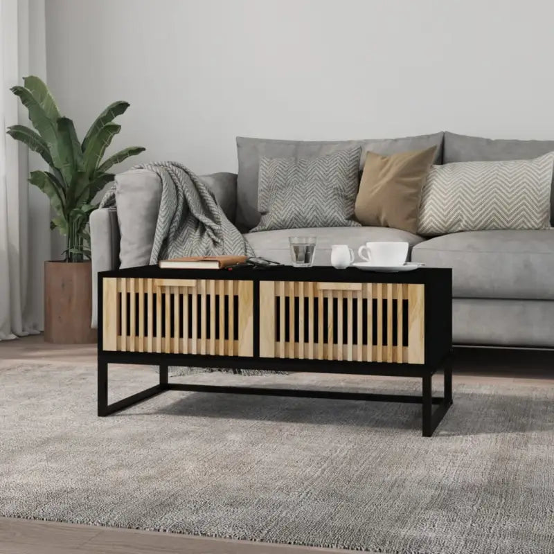 Salontafel met metalen poten en bewerkt hout voor een stijlvolle kamer - Zwart / 1 - Salontafels