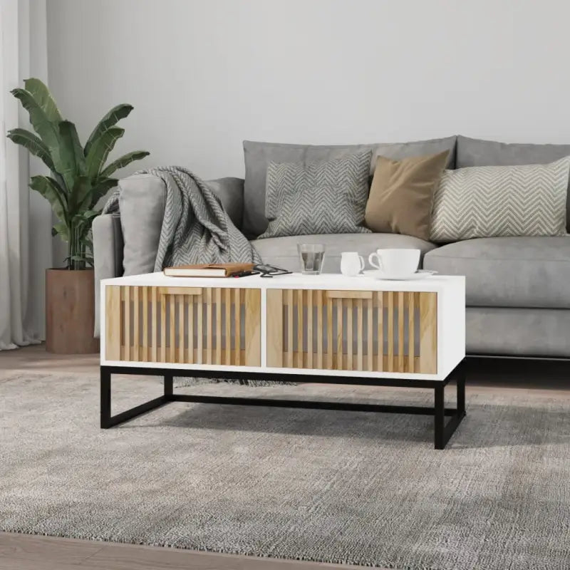 Salontafel met metalen poten en bewerkt hout voor een stijlvolle kamer - Wit / 1 - Salontafels