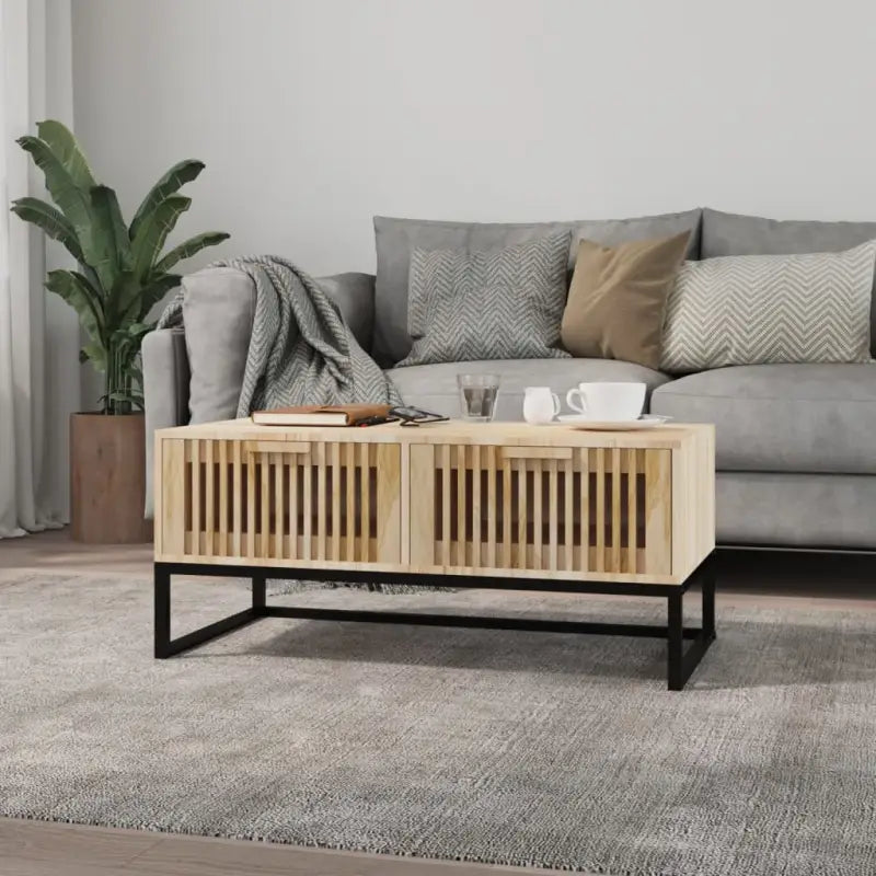 Salontafel met metalen poten en bewerkt hout voor een stijlvolle kamer - Bruin / 1 - Salontafels